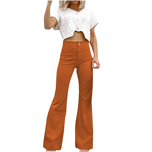 Women Corduroy Flare Pants Elastic High Waist Bell Bottom Trousers Vintage Baggy Wide Leg Flare Pants Long Sweatpants