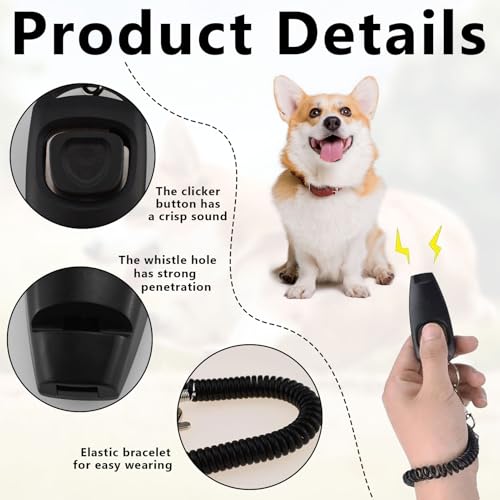 SOGHO Hundepfeife,Klicker Hund,Hundepfeife Rütter Rückruf,Pfeife Klicker Hundeklicker Set,Hundepfeife Mit Klicker Und Lanyard,2 IN 1 Funktionsdesign Für Hund,Katze,(Schwarz)