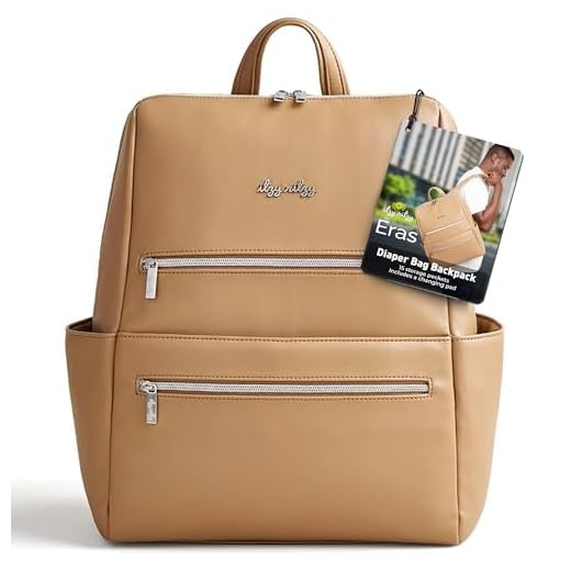 Itzy Ritzy Eras Diaper Bag Backpack – Large Capacity Backpack Diaper Bag Featuring Sleek Design, 15 Pockets, Changing Pad, Stroller Straps, and Luggage Sleeve (Chai)