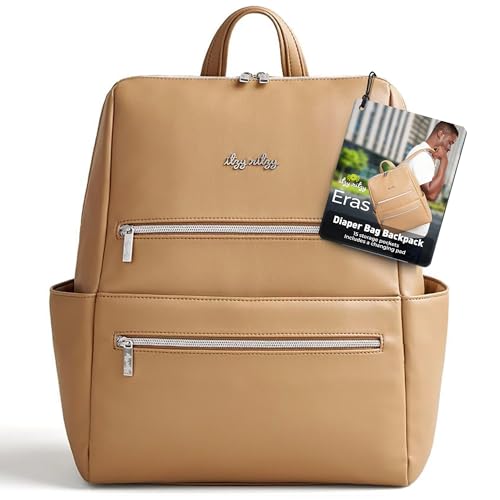 Image of Itzy Ritzy Eras Diaper Bag Backpack – Large Capacity Backpack Diaper Bag Featuring Sleek Design, 15 Pockets, Changing Pad, Stroller Straps, and Luggage Sleeve (Chai)