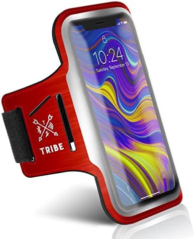 TRIBE Running Phone Holder Armband. iPhone & Galaxy Cell Phone Sports Arm Bands for Women, Men, Runners, Jogging, Walking, Exercise & Gym Workout. Fits All Smartphones. Adjustable Strap, CC/Key Pocket