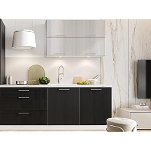 Kate Moderne Küchenzeile 210 cm, 5-teilig, Fronten vertikaler Struktur, weiß, grau, oder schwarz