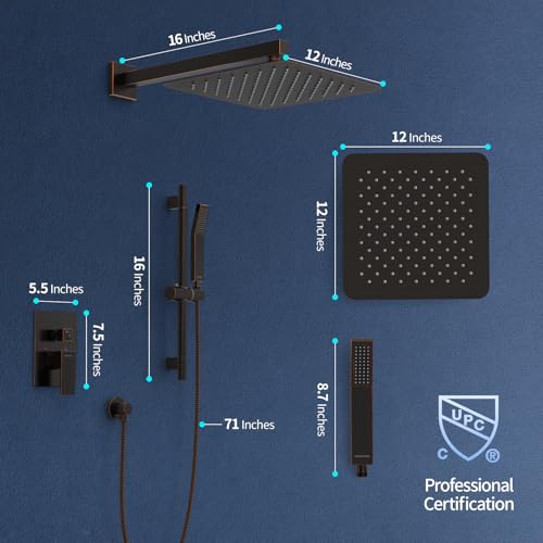 Image of SR SUN RISE 12 Inch Square Shower System with Slide Bar,Oil Rubbed Bronze