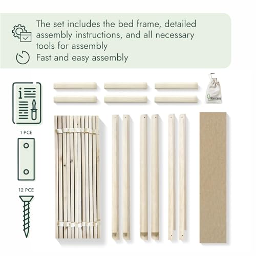 Bettgestell 120x190 cm Lisette mit Lattenrost mit Füßen – Futonbett aus Vollholz mit Rollrost – Bettrahmen 300 kg belastbar – Stabiles Holzbett – unbehandeltes FSC®-zertifiziertes Massivholz