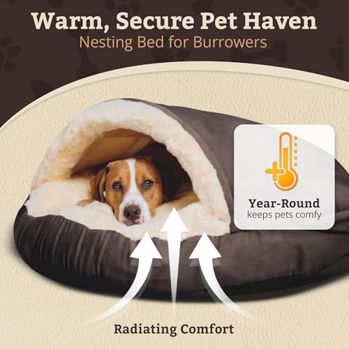 Image of Snoozer Cozy Cave Dog Bed, Round Covered Dog Bed, Dark Chocolate (S)