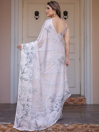 Image of ALMAARI FASHION Women's Floral Printed Georgette Satin Saree with Unstitched Blouse Piece | Traditional Ethnic Wear Sarees | Soft Lightweight Ethnic Office Wear Daily Wear Indian Sari (SG 161-170 H)