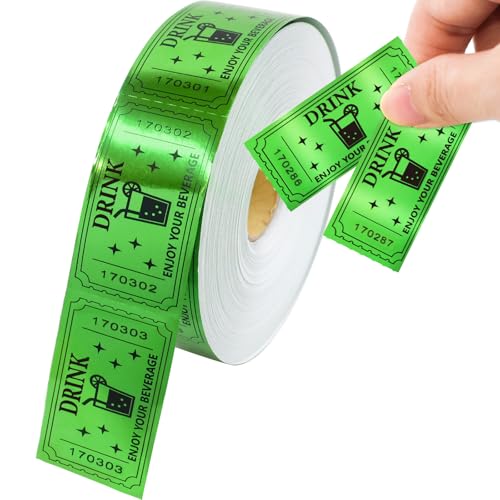 Ceiba Tree 1000Pcs Green Raffle Tickets Roll Single Roll Drink Tickets for Events Carnivals Movie Party Wedding Entertainment St. Patrick's Day Supplies