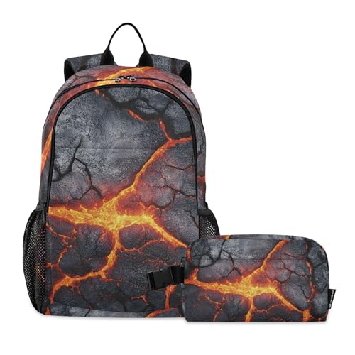 Orange Red Black Lava Backpack with Lunch Bag for Boys Girls Kids Travel School Backpack Set