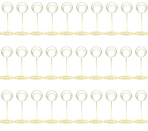 30 Pieces Table Number Holder Place Card Holder Wedding Name Numbers Menu Memo Note Card Photo Holder Clip Stand with 100Pcs Blank Kraft Paper (Gold)