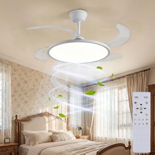YITGOG 42 Inch Ceiling Fans with Lights, Ultra-Thin Dimmable Fandelier with Remote, Reversible Motor, 6 Speeds, 3000-6000K CCT, 2H Timer, Night Light for Bedroom Living Room Low Ceiling