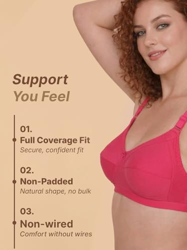 Image of INKURV Full Coverage Cotton Bra for Heavy Bust| Minimizer Bra for Women| Anti-Sagging Breast Lift Up| Non-Wired| Non-Padded Daily Use Bra for Ladies