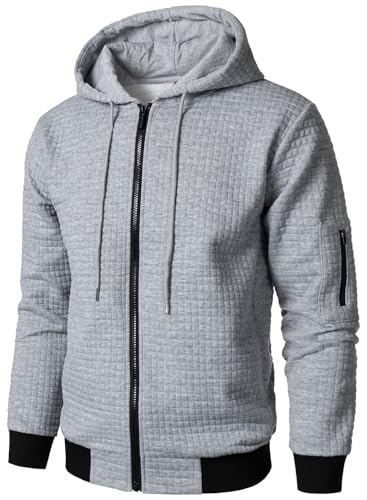 HOOD CREW Men’s Jacquard Plaid Long Sleeve Lightweight Zipper Hoodie Sweatshirt Jackets3