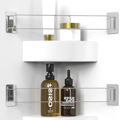 Image of 2024 RV Shower Corner Storage Bar- Length 7-13 inches Adjustable Stainless Length 7-13 inches Camper Must Haves Accessories Stainless Steel RV Shower Corner Shelf Rod(2 Pack), VR001