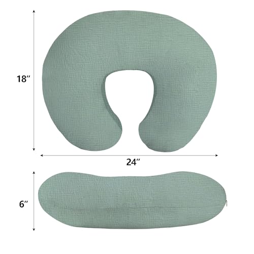 Image of Little Grape Land Muslin Nursing Pillow Covers 2 Pack, 100% Cotton Removable Breastfeeding Pillow Covers, Feeding Pillow Slipcovers for Baby Boys & Girls, (Leaves & Green)