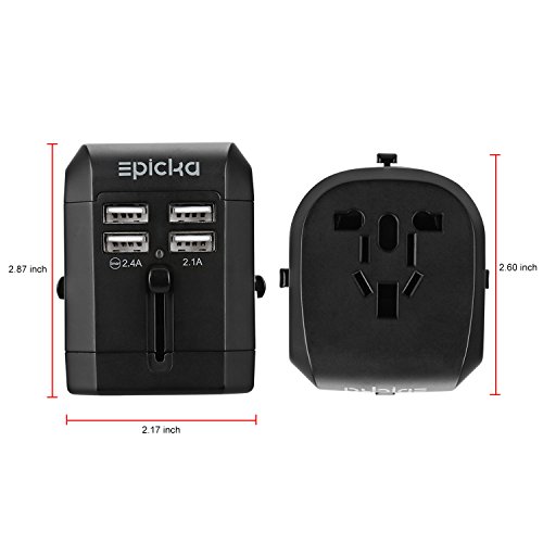 Universal Travel Power Adapter - EPICKA All in One AC Plug Adapter for USA EU UK AUS Including Quad 3.5A Smart Power USB Charging Port (4X USB)