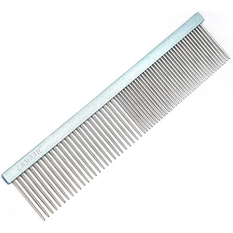 LBMBAIC Professional Dog Grooming Comb for Shedding Tangles,Knots,Mats.Metal Dog Comb With Long Wide Tooth Comb for Long Hair Dogs and Cats.No Hurt Pets Skin.7.5INCHES.(Blue)-1PC Cover