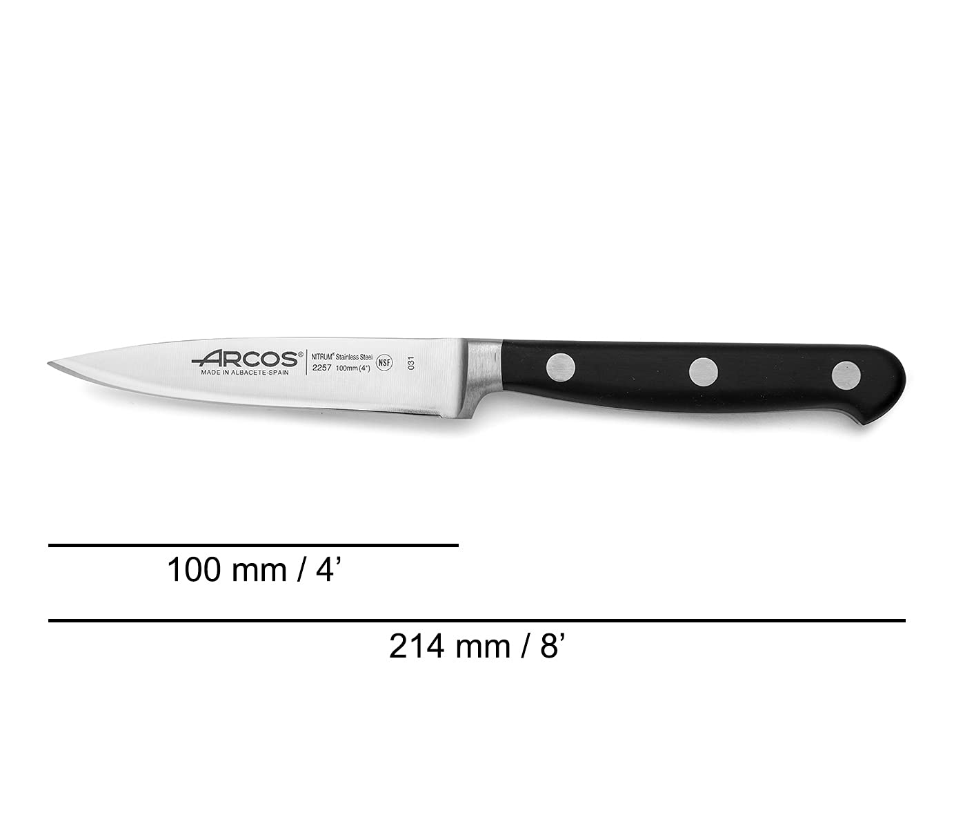 Arcos Seria Opera 3-częściowy zestaw noży kuchennych (nóż do szlifowania + nóż szefa kuchni + nóż Santoku) - stal nierdzewna kuta NITRUM - uchwyt POM - kolor czarny