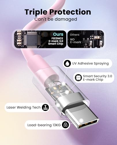 Image of Charger Fast Charging, USB C Charger Block, 6FT /10FT Lightning Cable | For Apple iPhone 14 /13 /12 /11 Series, 2-Pack 6FT /10FT Long USB C to Gripit Lightning Cables, AirPods, pink