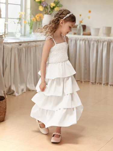 MCieloLuna Girls Dresses 2025 Summer Flower Girl Wedding Guest Dress Tiered Square Neck Holiday Dance Party Gown2