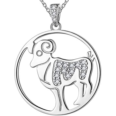 Zodiac Aries Necklace Celestial Coin Pendant Necklace 18K White Gold Over 925 Sterling Silver Cubic Zirconia 12 Constellation Star Necklace with Adjustable Chain Birthday Gifts for Women Girls FP0092B Cover