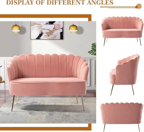 Image of Velvet 2 Seater Sofa Upholstered Loveseat Couch with Metal Legs Arm Backrest for Living Room Bedroom (Pink)