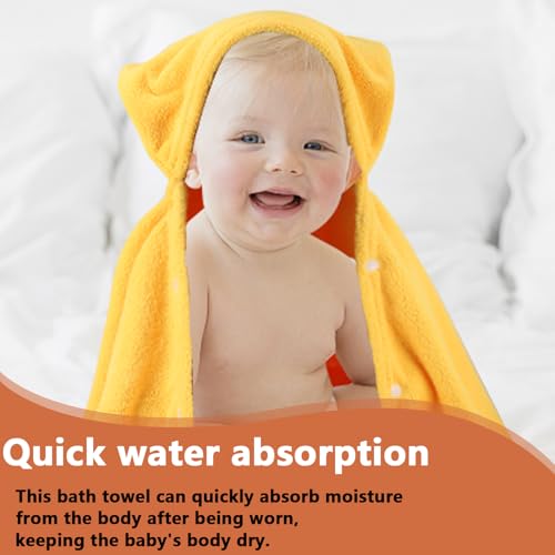 Image of 2 Pack Hooded Towel, 27.5 x 55 inch Absorbent Bath Towel for Babies, Soft Toddler Bath Towel, Thick Toddler Towels with Hood for Girls Boys,Yellow and White