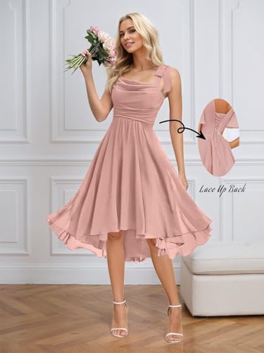 Chiffon Short Bridesmaid Dresses for Wedding Cowl Neck Ruched Formal Dress Evening Party Gown with Bow2