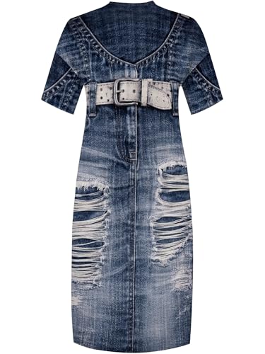 Image of SUZONANA Plus Size Denim Print Maxi Dresses for Women Casual V Neck Short Sleeve with Pockets Soft Jean Look Dress XL-6XL