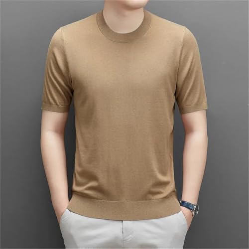 Men's Wool Knit Tees Spring Autumn Slim Short Sleeve Jumper Mock Neck Knitwear Tops2