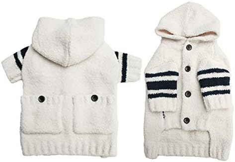D-O G Dog Clothes, Fluffy Cardigan with Hood, Ivory, Size SM