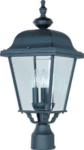 Maxim 3008BK Builder Cast Clear Glass Outdoor Post/Pole Mount, 3-Light 180 Total Watts, 24"H x 9"W, Black