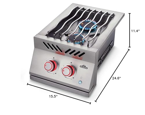 Napoleon Built-In Component - BIB12RTNSS - Dual Drop-In Range Style Burner, BBQ Grill, Marine Grade Stainless Steel, Natural Gas, 12-inch Burner, JETFIRE™ Ignition, Easy To Light, Ergonomic Knob, Backlit Knob