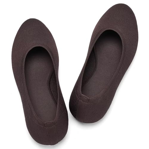 Image of Puxowe Women's Ballet Flats Breathable Knit Slip On Comfortable Round Toe Walking Shoes with Arch Support Insole for Work