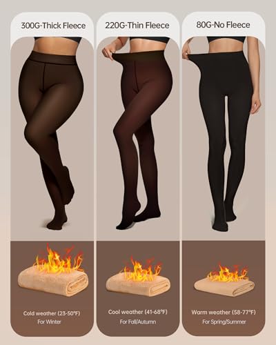 Image of OEAK Womens Fleece Lined Tights Fake Translucent Pantyhose Thermal Opaque High Waisted Winter Legging Footed Sheer Tights