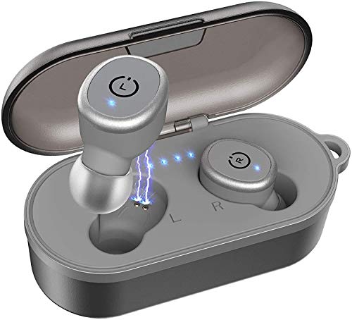 TOZO T10 Bluetooth 5.0 Wireless Earbuds with Wireless Charging Case IPX8 Waterproof TWS Stereo Headphones in Ear Built in Mic Headset Premium Sound with Deep Bass for Sport Gray (Renewed)