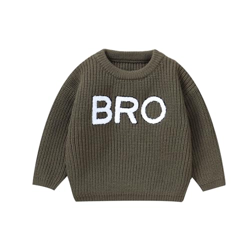 Adobabirl Toddler Baby Boy Chunky Knit Sweater Infant Letter Embroidery Long Sleeve Crewneck Sweatshirt Pullover Knitwear (Army Green, 2-3 Years)