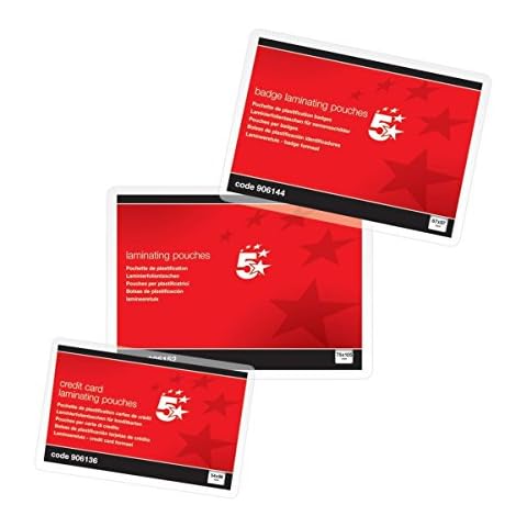 5 Star Laminating Pouches 250 Micron for Credit Card size [54x86mm] Gloss [Pack 100] Cover
