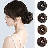 Fuyunohi お団子ウィッグ ウィッグ お団子 ゴム式 シュシュ ポイントウィッグ つけ毛 髪飾り おしゃれ 人気 結婚式 七五三 成人式 卒業式 和装 着物 浴衣 普段使い ウィッグ レディース ボリューム 装着 簡単 自然感(巻き、ブラックブラウン)
