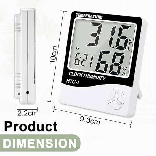 Image of HTC-1 Digital Wall Clock Hygrometer Thermometer with Humidity Meter - Accurate Indoor Sensor, LCD Display, Real-Time Monitoring for Home & Office