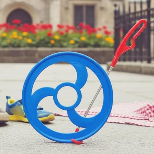 KiBcsLic Children Rolling Hoop Push Toy Wheel Game Balance Interactive Activity with Stainless Steel Rod Comfortable Grip for Control Suitable for Backyard, Blue, Medium - 2