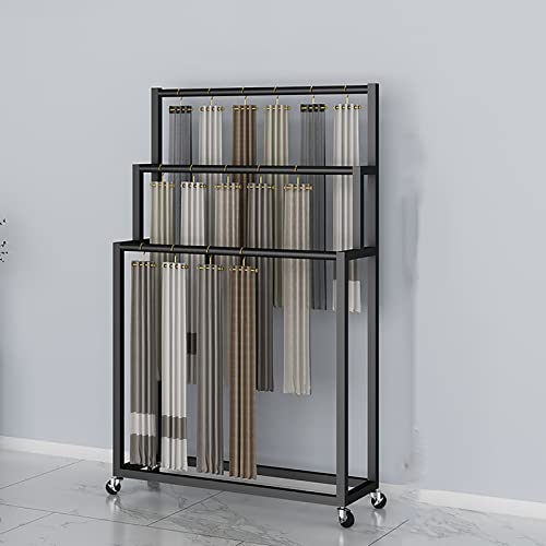 UWYTGF Rolling Floor-Standing Scarf Display Stand Rack,Large Capacity Heavy Duty Multifunctional Stoarge Organizer for Shawl/Sheets/Fabrics/Curtain Sample,Space-Saving,Black,150X30X150Cm