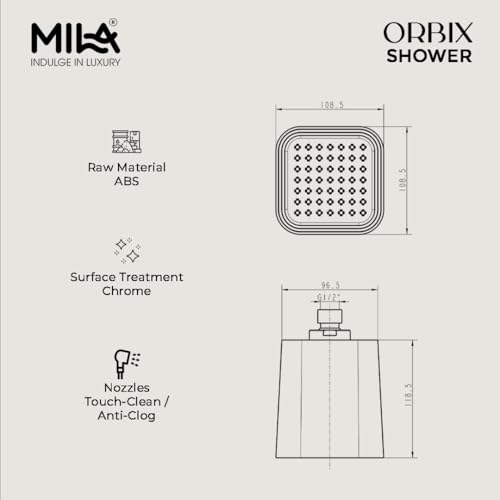 Image of Mila Orbix ABS Wall Mounted Square Shower Head | Modern Black Finish with Wide Full Spray & Even Water Flow | Rust & Corrosion Resistant Bathroom Accessory