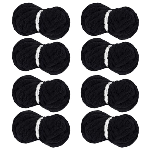 Image of 8 Jumbo Packs Chunky Chenille Yarn for Crocheting, 31.7 yds, 8 oz Each Skein Bulky Thick Fluffy Yarn for Knitting, Super Bulky Chunky Yarn for Hand Knitting Blanket, Soft Plush - Black