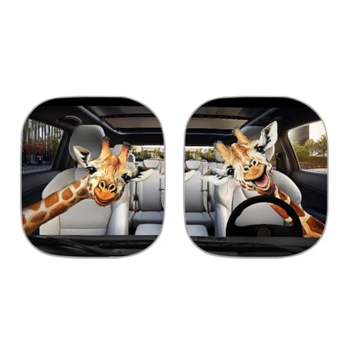 Image of Cute Giraffe Sunshade Visor Foldable 2-Piece Car Windshield Sunshades Auto Sun Visor Heat Protection Removable Automotive Accessories Front Window for Trucks SUV Van
