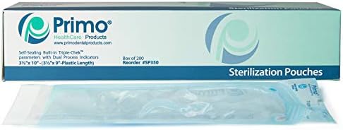 Primo Dental Products SP350 Self Seal Sterilization Pouches - Autoclave Sterilizer Bags for Dental Tools- Sterilization Bags for Nail Technicians & Tattoo Artists- Size: 3.5 by 10 Inches- Pack of 200