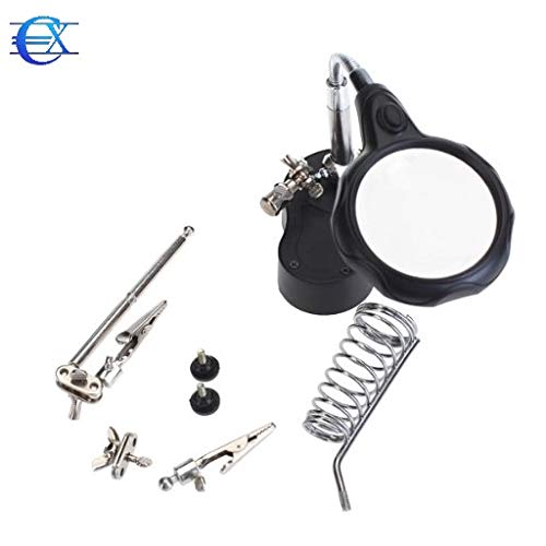 EUROXANTY - Vergrootglas met ledlicht, 12 x 3,5 x houder met 2 krokodillenklemmen voor elektronica voor solderen, zwart