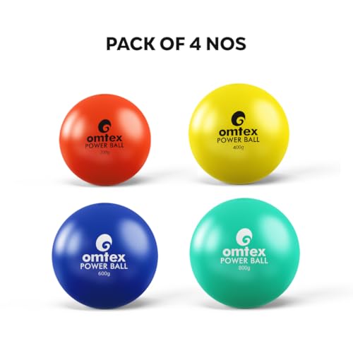 Image of omtex Power Ball Rubber Weighted Ball Combo Pack for Strength and Batting Training Multicolor Soft Grip Cricket Training Balls Size Standard 200g 400g 600g 800g Combo of 4