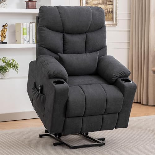 Sillón eléctrico reclinable con elevador tejido lino blanco