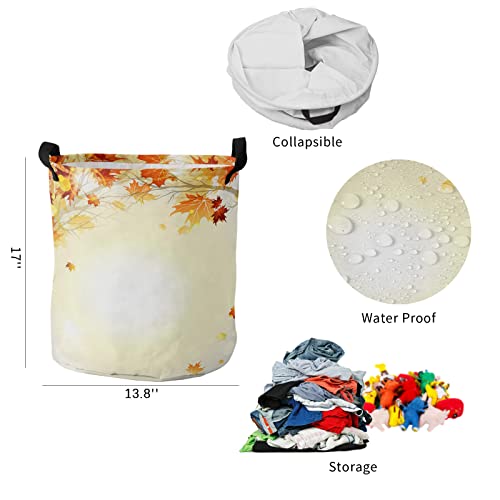 Waterproof Oxford Cloth Laundry Baskets - Foldable Laundry Hamper With Handles Warm Yellow Fallen Leaves And Sunlight In Autumn Storage Basket For Bedroom Dorm Laundry 13.8X17 Inch #TOP4