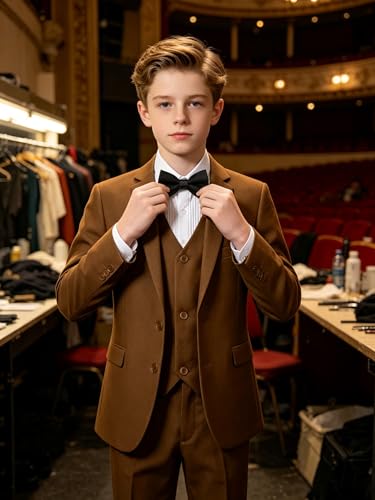 Image of Boys' Formal Suit 5 Piece Slim Fit Suits for Boy Kids Tuxedo Toddler Wedding Ring Bearer Outfit Teen Communion Dress